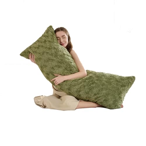 20x54 Fluffy Full Body Pillow Cover,Plush Fuzzy Faux Fur Body Pillowcase with Zipper,Throw Pillow Cover Long Pillow Cover Room Decor for Pregnant Women Side Sleeper-Sage Green