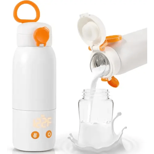 Portable Bottle Warmer for Travel, 12oz Large Capacity Fast Heating Breast Milk, Water & Formula On The Go Baby Bottle Warmer Accurate Temp Control with 4 Levels Long Battery Life for Car & Airplane