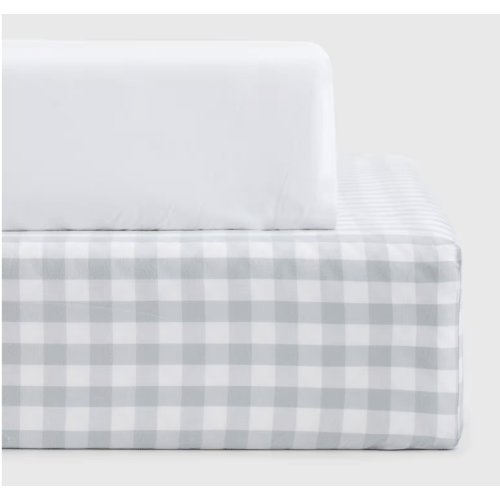 Organic Percale Gingham Crib Sheet 2-Pack in Blue Fog