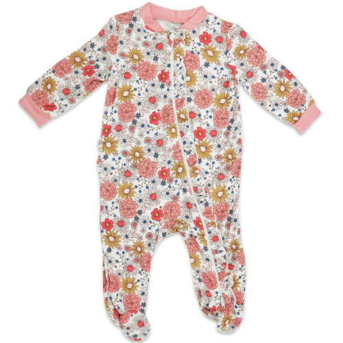 Milkberry Bamboo Pajamas Coverall for Baby Girls Footed Sleep Bodysuit for Infants Size 6-9 Months Flower Pot