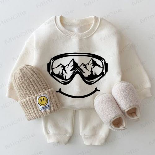 Baby Ski Goggles White Sweatshirt 2-piece Set