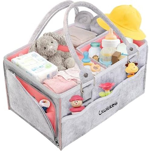 Large Baby Diaper Caddy Organizer - Nursery Storage Basket Tote Bag, Portable Diaper Storage Bin for Changing Table, Car Caddy, Baby Shower Gifts Newborn Essentials