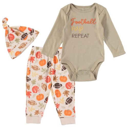 Chick Pea Gender Neutral Baby Infant And Newborn Jogger Set Long Sleeve With Pants 3 Pc Set Football Tailgate Pumpkin 3-6m
