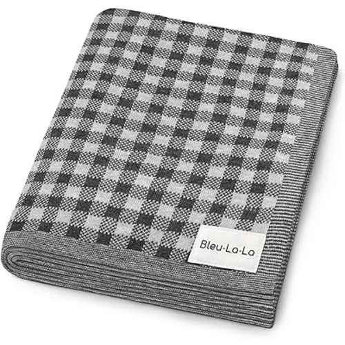 Luxury Knit Plaid Receiving Baby Blanket - 100% Soft Fine Cotton Receiving Swaddle Stroller Nursery Blanket Shower Baby Gift Registry for Newborns Toddlers Boys & Girls (Plaid - Grey)