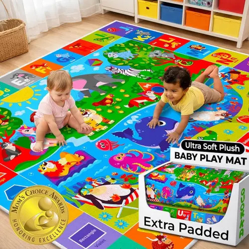 QUOKKA Baby Mat for Floor Play for Babies 6-12 Months – Super Soft Baby Floor Play Mat for Toddlers 1-3 – Extra Thick Crawling Plush Rug for Nursery – Padded Foldable Activity Infant Playroom Carpet