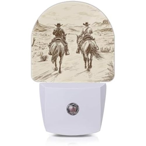 Western Cowboy Night Light,Horse Desert Plug in Night Lights with Dusk to Dawn Sensor,Wall Nightlight for Bedroom Bathroom Hallway,Decorative NightLights for Girls Boys Room