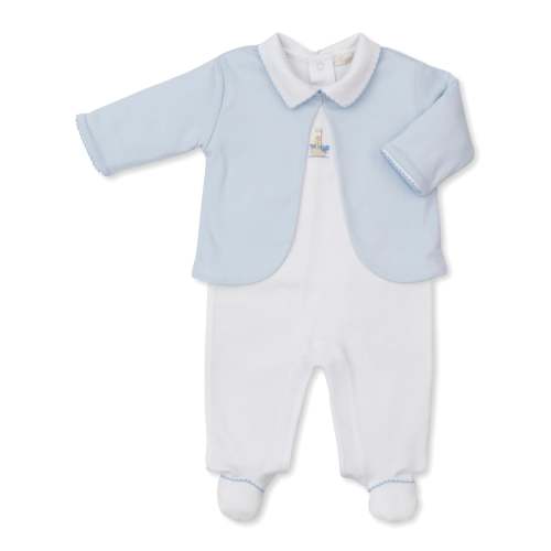 Premier Noah's Ark Blue Hand Emb. Footie & Jacket Set