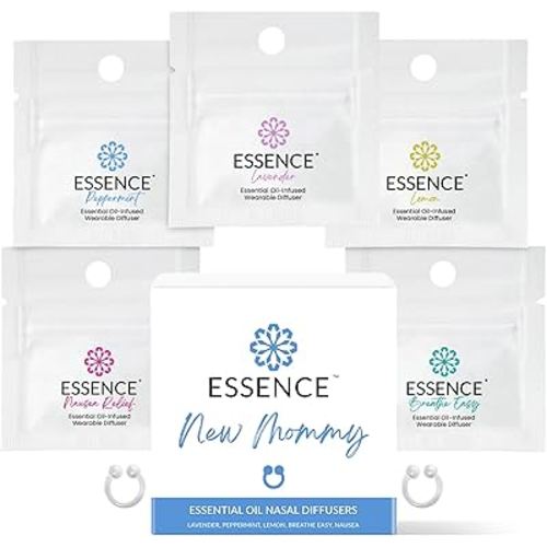 Essence Nasal Diffuser New Mommy Bundle – Essential Oil Silicone Nose Rings for Morning Sickness & Motion Sickness Support – Wearable Blends Pack for Pregnancy & Travel