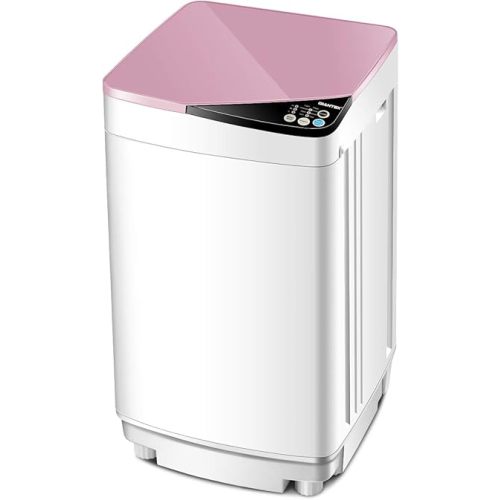 Giantex Full-Automatic Washing Machine Portable Washer and Spin Dryer 7.7 lbs Capacity Compact Laundry Washer with Built-in Barrel Light Drain Pump and Long Hose for Apartments Camping (White & Pink)