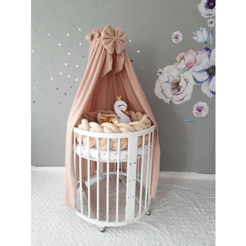 Beige Muslin Canopy with Bow&Swan Pillow for Nursery