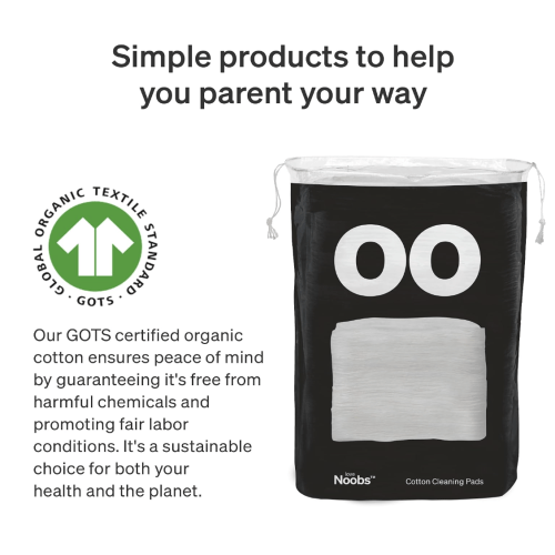 Baby Cotton Pads by LoveNoobs, 60 Ct Organic Cotton Squares, XL Lint-Free | 100% Organic Cotton Pads, GOTS Certified, Ultra Soft, For Baby Sensitive Skin