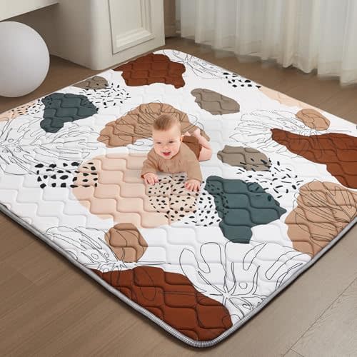 TreeBud Baby Play Mat - Thicken 50x50 Inch Soft Foam Crawling Mat for Playpen & Floor, Non-Slip Waterproof Activity Playmats for Infants & Toddlers, Portable Foldable & Machine Washable, Boho Design