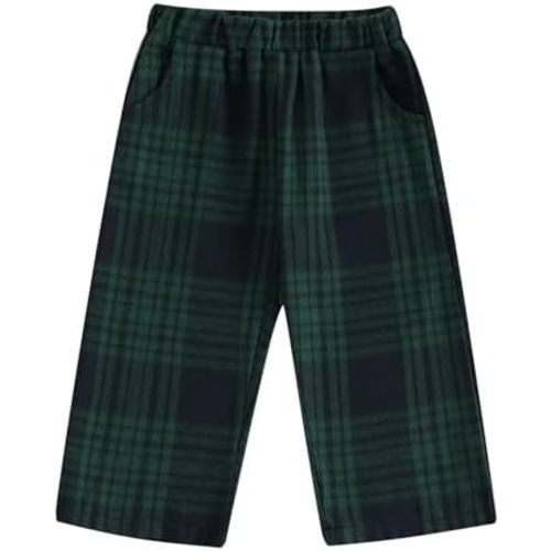 Toddler Baby Boy Girl Gingham Pants Retro Flannel Plaid Pants Fall Winter Elastic Waist Long Trousers with Pockets