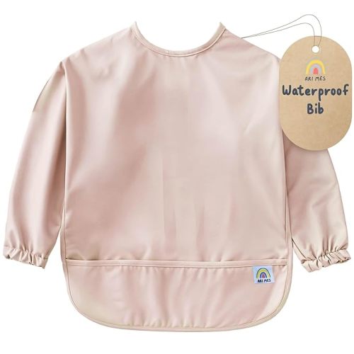ARI MES Long Sleeves Waterproof Baby Bibs for Eating - Pink, Small - Wearable, Coverall for Toddler, Long Sleeve Bib, Smock Apron for Feeding - Applicable for 6-72 Months