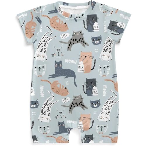 Cute Cats Kitten Milk Baby Rompers Funny Animal Pets One-Piece Cat Lover Gift Jumpsuits