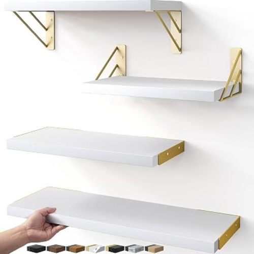 BAYKA Estantes de pared para decoración de dormitorio, estante de pared flotante para almacenamiento en sala de estar y cocina, estantes de madera rústica montados para libros de niños, decoraciones