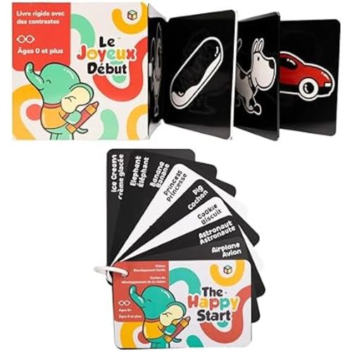 Happy Start High Contrast Baby Bundle - Board Book & Cards (English & French)