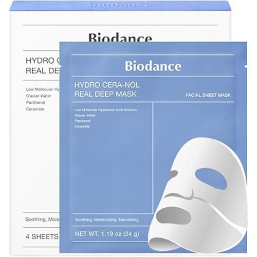 BIODANCE Hydro Cera-nol Real Deep Mask, Overnight Hydrogel Mask, Soothing, Moisturizing, Nourishing, 1.19oz(34g) x 4ea