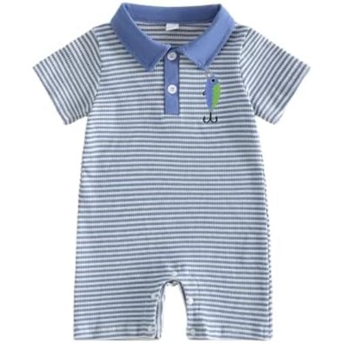 Bagilaanoe Infant Baby Boy Short Sleeve Romper Jumpsuit Fishing/Tracor Waffle Knit Outfit Summer One Piece Clothes