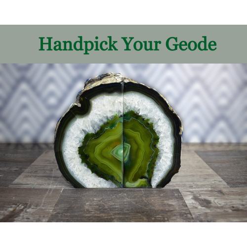 Green Agate Bookends - 2 to 9 lbs - Dyed Decorative Geode Book Stoppers in Nature Theme - Crystal Book Ends for Heavy Books as Unique Gifts