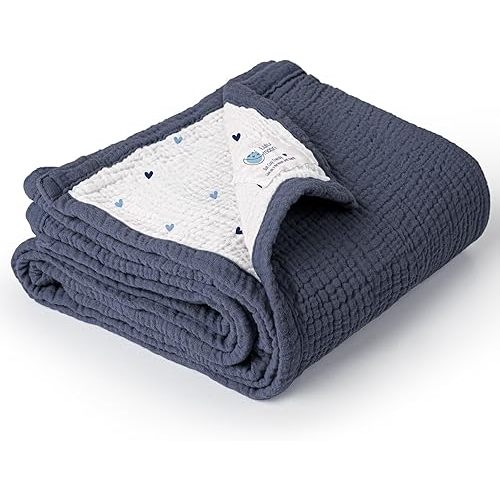 lulumoon Baby Blanket for Boys Newborns: Lightweight Cotton Swaddle for Receiving - Ideal Stroller Blanket for Travel & Baby Shower 36"x40"(Blue)
