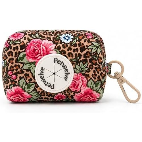 Dog Poop Bag Holder for Leash Rolls Dispenser Leopard Rose Print