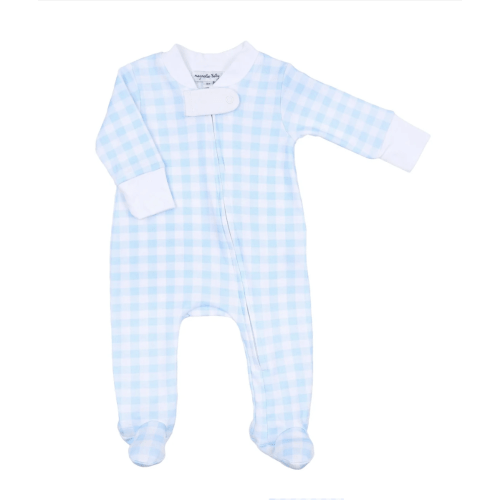 Baby Checks Zip Footie - Blue