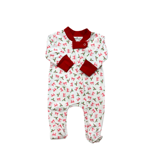 Chloe's Classics Red Christmas Printed Zipper Footie - Mini Macarons Boutique