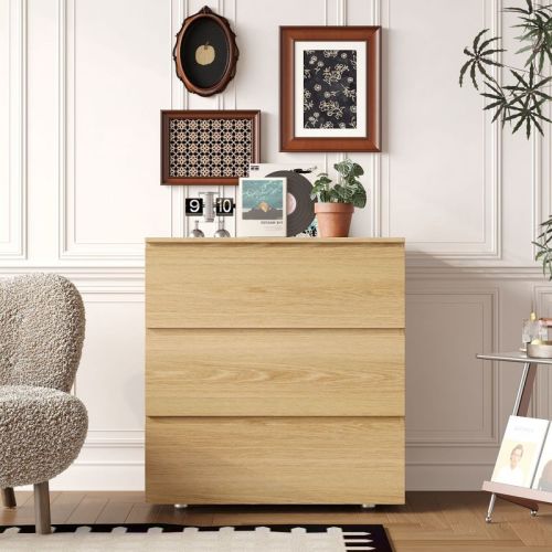 Famapy Brown 3 - Drawer Cabinet Dresser Chest,Large Nightstand: Sleek Design, Ample Storage–Ideal for Home