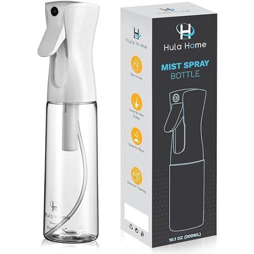 Hula Home Spray Bottle for Hair (10.1oz/300ml) - Powered by Flairosol® Spray Technology - Continuous Ultra Fine Mist Sprayer – For Hairstyling, Cleaning, Salons, Plants, Essential Oil & More - White