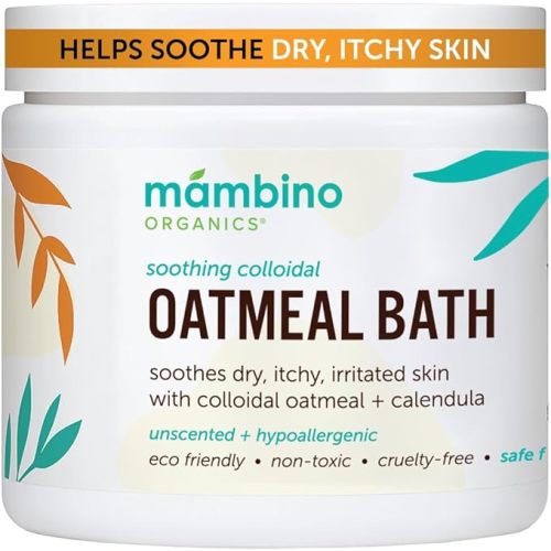 Mambino Organics Soothing Colloidal Oatmeal Bath Soak Powder, for Newborn, Kids, Moms with Dry, Sensitive Skin, Unscented Baby Wash with Calendula for Baby Bath, Vegan, Non-GMO, 6oz