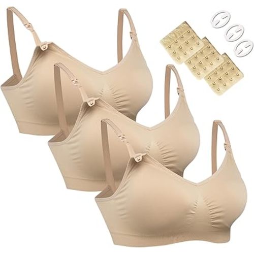 HOFISH 3PACK Full Bust Seamless Nursing Maternity Bras Bralette S-XXL with Extra Bra Extenders & Clips