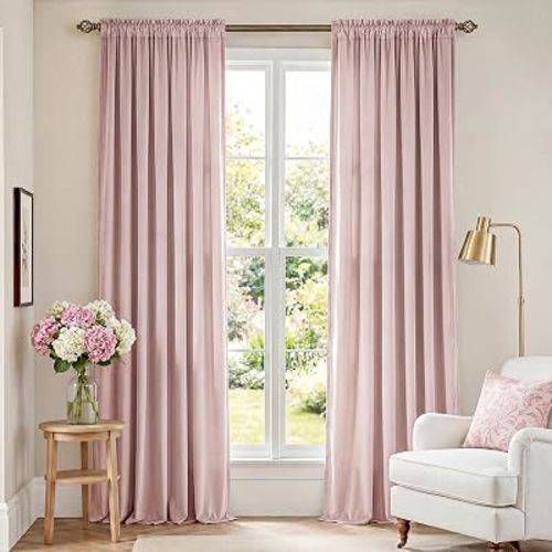 Lazzzy Velvet Blackout Curtains Thermal Insulated Room Window Drapes Super Soft Luxury Curtains for Living Room Bedroom Rod Pocket 2 Panels, Dusty Pink, 52" W x 96" L
