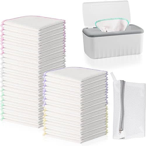 100 Pack Flannel Cloth Baby Wipes with Dispenser Reusable Baby Wipes Natural Soft and Skin-Friendly ClothWipes Washable Tissues Hand Washcloth for Cloth Diapers 8x8 Inch