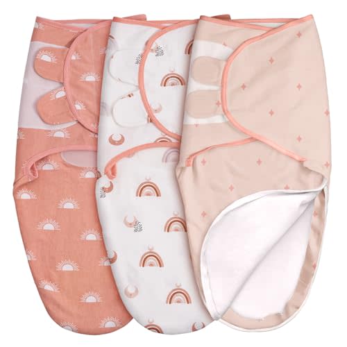 GLLQUEN BABY 3-Pack Baby Swaddle Sleep Sacks with Zipper for Newborn - Baby Swaddles 0-3 Months, Infant Swaddling Sack, Rainbow & Sun, Swaddles Blanket Wrap (Small/Medium)