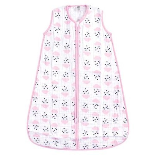 Hudson Baby Infant Girls Muslin Cotton Sleeveless Wearable Sleeping Bag, Sack, Blanket, Clouds And Hearts, 0-6 Months
