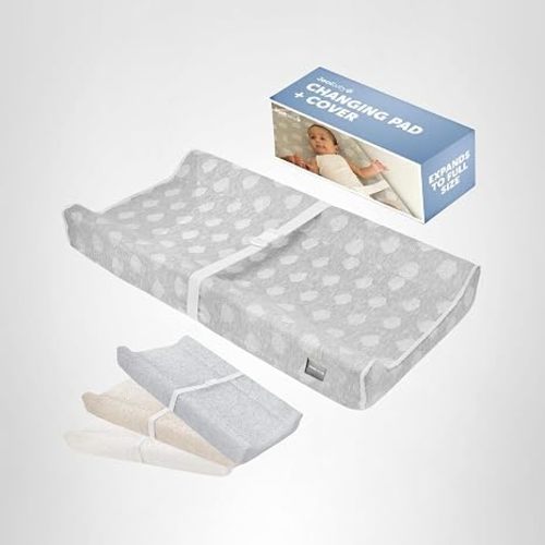 Jool Baby Serenity Soft Changing Pad + Washable Cover, Non-Slip - Fits Standard Changing Tables & Dressers (Cloud Pattern, Gray)