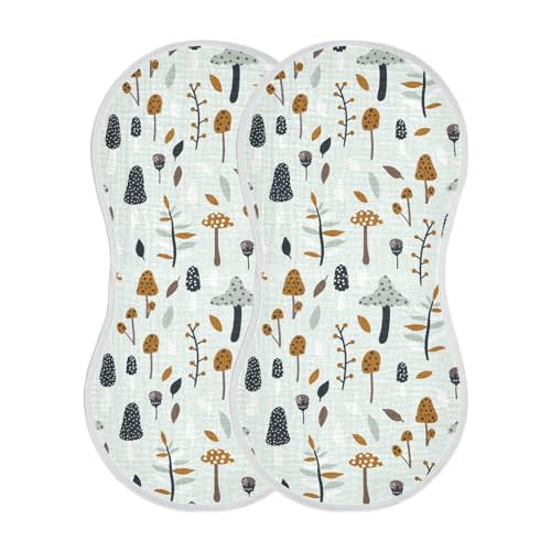 Muslin Burp Cloths for Baby Boys and Girls - 2-Pack Ultra Absorbent Mushroom Muslin Washcloths, Newborn Towel, Milk Spit Up Rags, Burp Cloth Bibs for Unisex, 22 x 11 Inch