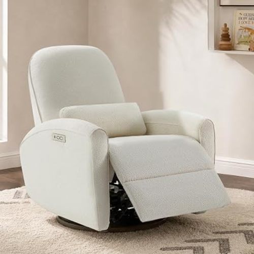 CHITA Power Nursery Recliner Chair, Swivel Glider with Pillow, Cream
