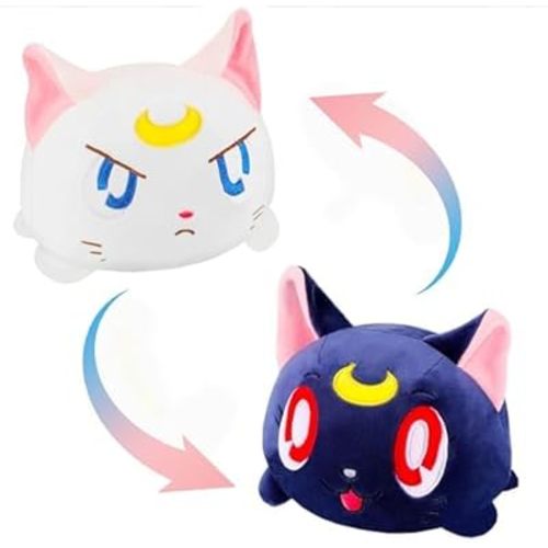 8'' Cute Cat Reversible Stuffed Plush Toys, Cartoon Anime Stuffed Animal Plushie Double-Sided Flip Plush Doll Birthday Gift for Kids Boys Girls