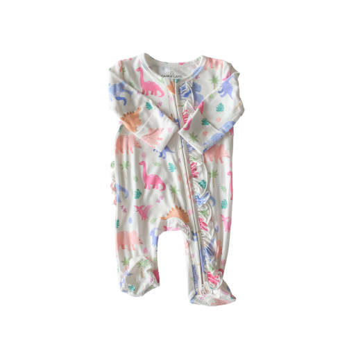 Ruffle Zipper Bamboo Footie in Little Fossil Pink | Caden Lane