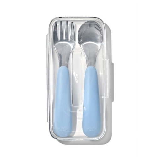 OXO Tot Toddler Travel Stainless Steel Fork and Spoon 2 Piece Set for 12+ Months, Dusk