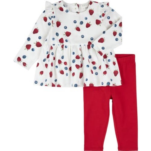 Berry Print Ruffle Trim Peplum Top & Leggings Set, 9M