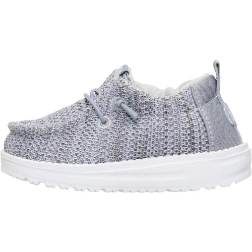 HEYDUDE Infant LILDUDE Core Slip On Shoes, Grey/White Size 1 | Easy On Elastic Scrunch Collar