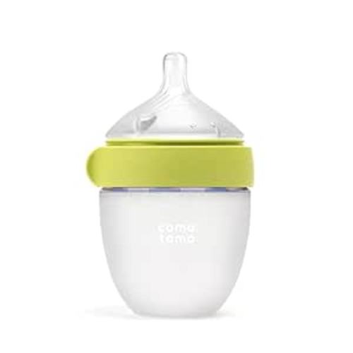 Comotomo Silicone Baby Bottle Gen 2 – 2026 Release (5oz) – True Slow-Flow Nipple for Newborn Feeding (0-3 Months) with Dual Anti Colic Vents for Breast to Bottle Transition, Green