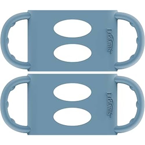 Dr. Brown's Wide-Neck Baby Bottle Handles, 100% Silicone, Easy Grip Removable Handles for Bottle to Sippy Cup Transition, Blue, Value Pack, 4m+
