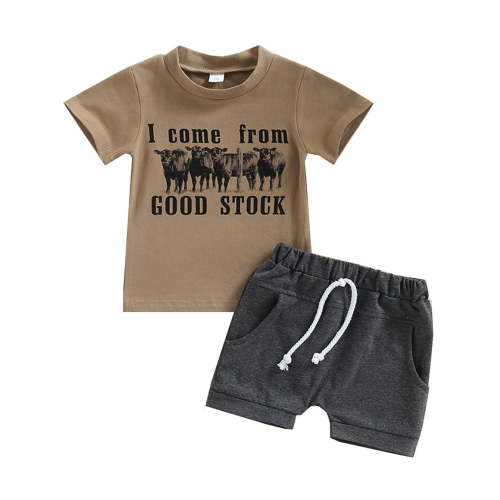 WIBACKER Toddler Baby Boy Western Cowboy Casual Outfit Short Sleeve Tops + Shorts Set 2PCS Summer Clothes