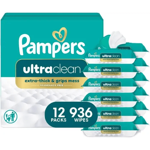 Pampers Ultra Clean Baby Wipes (Previously 'Free & Gentle'), 99% Water, Hypoallergenic, Unscented, 100% Plant Based, Plastic-Free, 936 Baby Wipes Total (12X Flip-Top Packs) [Packaging May Vary]