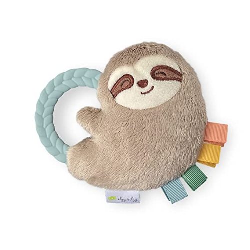 Itzy Ritzy - Ritzy Rattle Pal with Teether - Baby Teething Toy Features A Minky Plush Character, Gentle Rattle Sound & Soft Teether Toy for Newborn (Sloth)