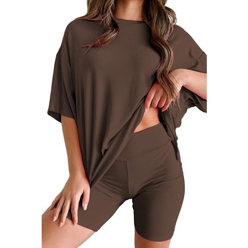 Women's 2 Piece Lounge Set 2026 Summer Casual Outfit Oversized Tshirts & Biker Shorts